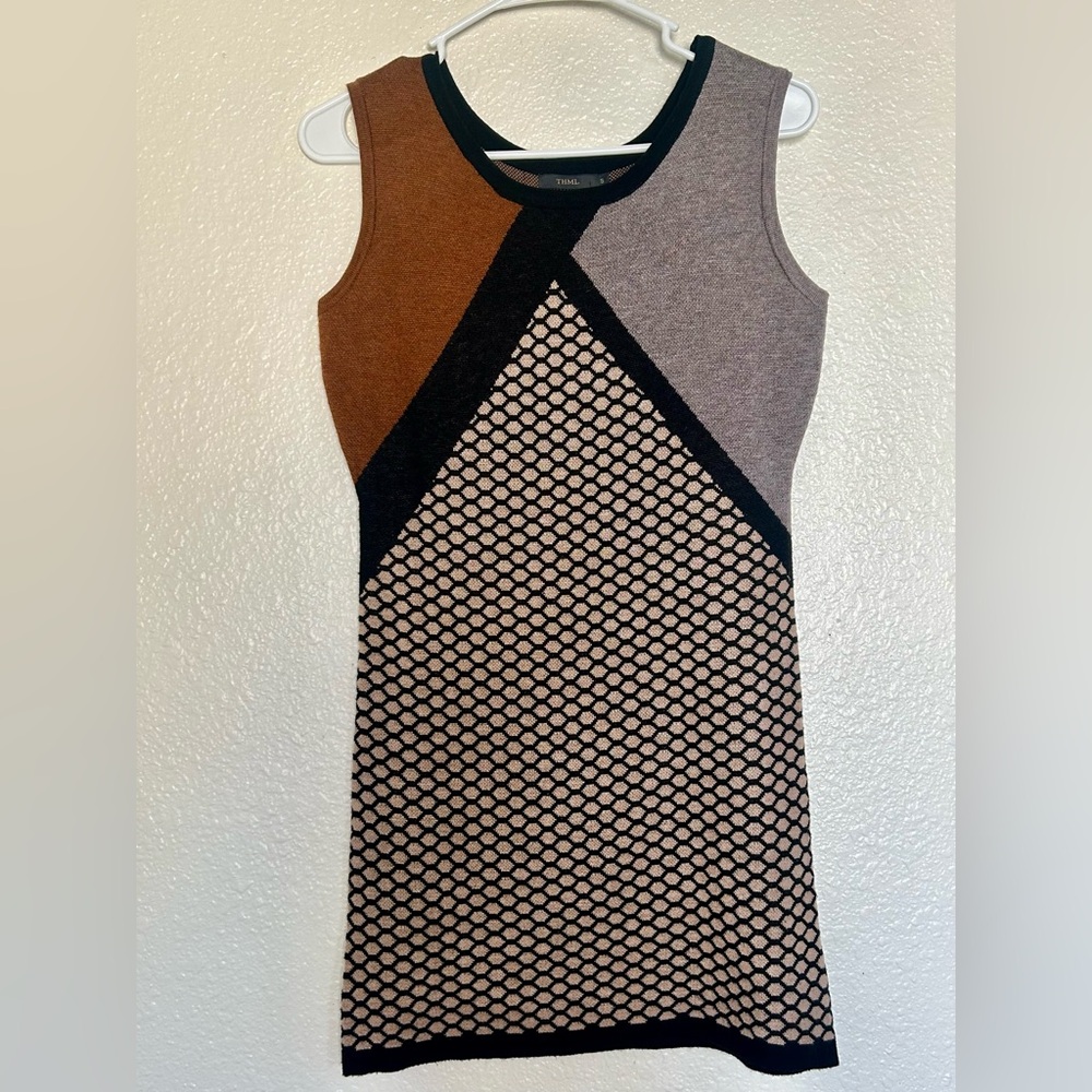 THML Sleeveless Colorblock Knit Dress in Brown, Gray & Black size S